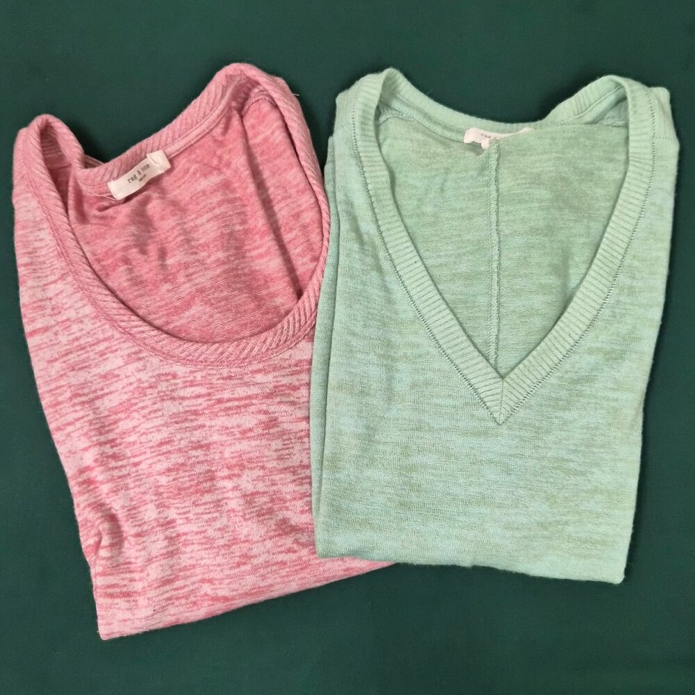 Set of 2 Rag & Bone brand short sleeve shirt mint green and rose pink sz M EUC